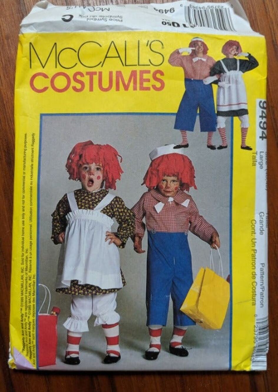 UNCUT Raggedy Ann Andy Costume Pattern McCall 9494 Size 40,42